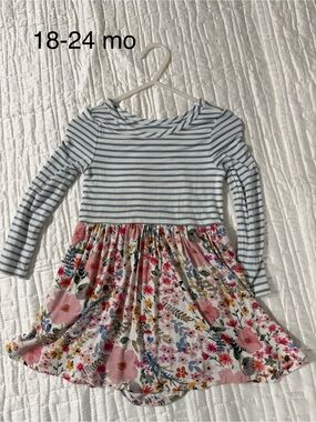 Little Sleepies Blue Stripe Top with Pink Floral Skirt Dress